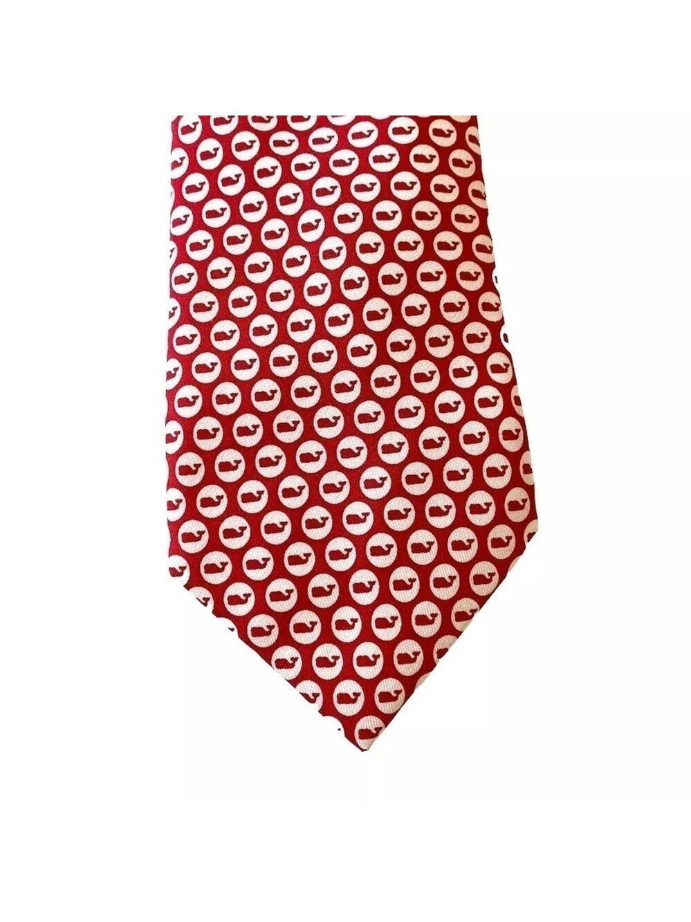 Vineyard Vines Hand Picked Shep & Ian Mens Silk Red White Whales Neck Tie USA